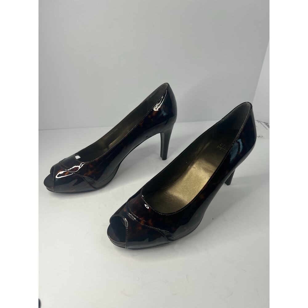 NWOT‎ Stuart Weitzman Tortoise Shell Patent Leather Peep Toe Platform Pumps 9.5M